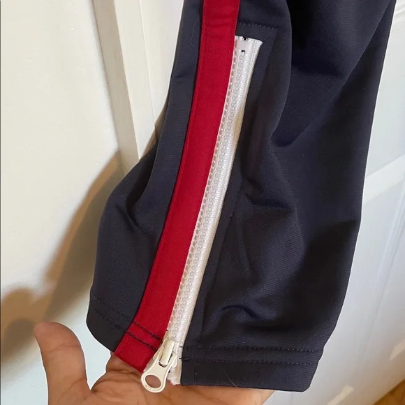 VTG Women’s M Champion track pants blue with red side stripe pockets zip ankles - Picture 2 of 13